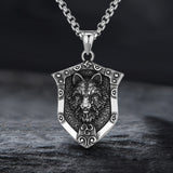 Punk Lion Wolf Shield Stainless Steel Necklace 04 | Gthic.com