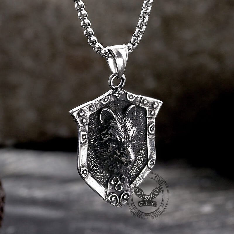Punk Lion Wolf Shield Stainless Steel Necklace