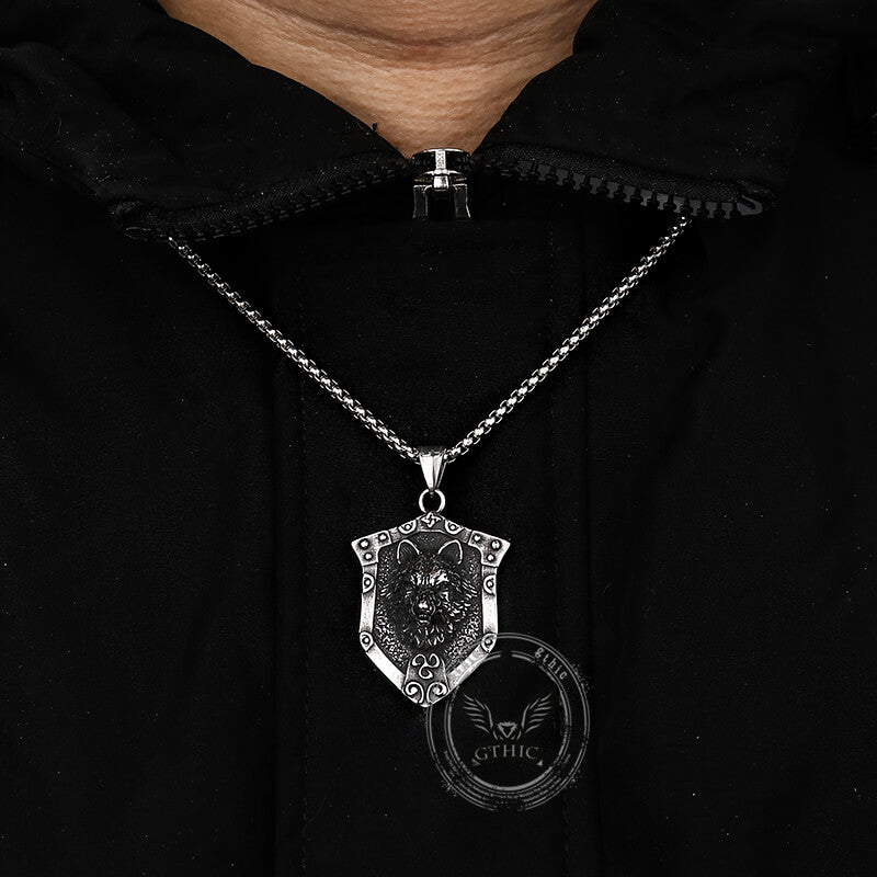 Punk Lion Wolf Shield Stainless Steel Necklace