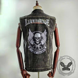 Punk Live To Ride Wings Skull Print Denim Vest 03 | Gthic.com