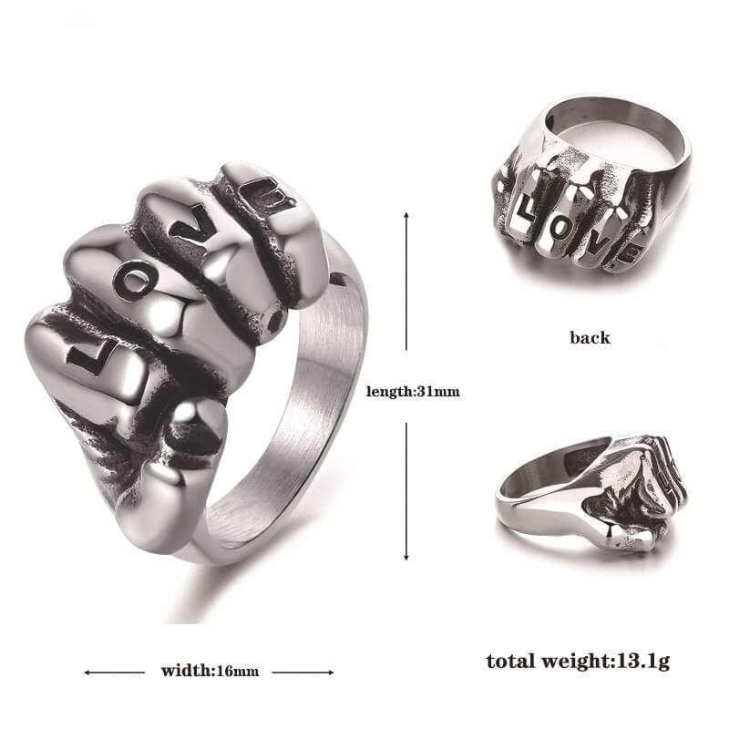 Punk Love Letter Domineering Fist Stainless Steel Ring | Gthic.com
