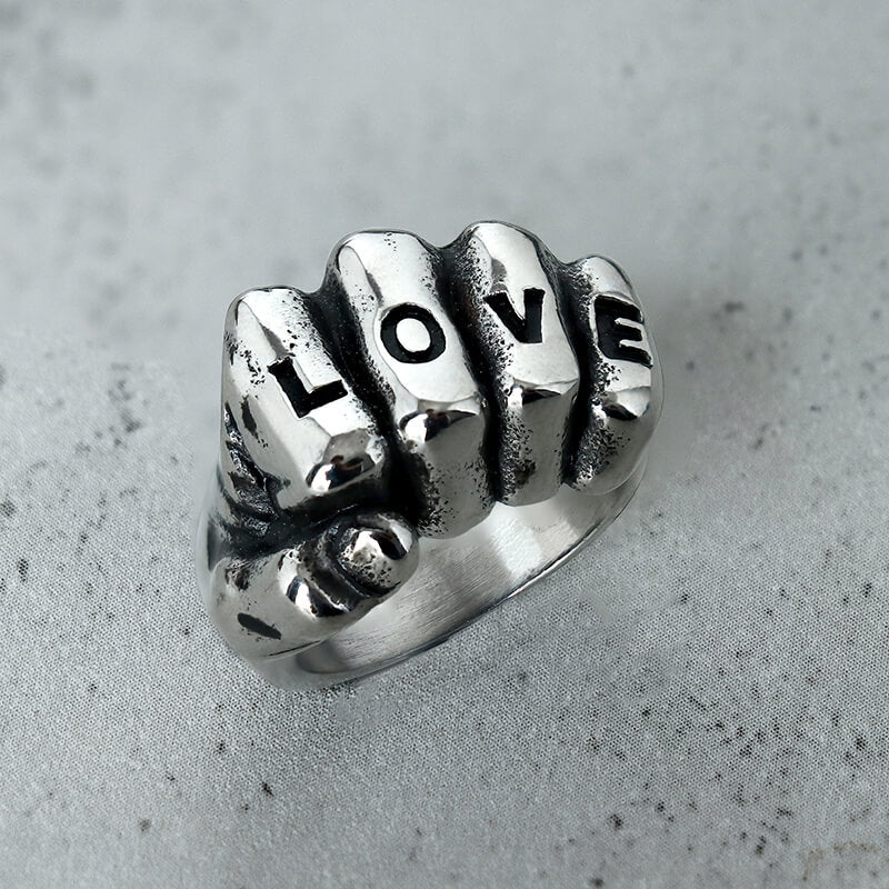 Punk Love Letter Domineering Fist Stainless Steel Ring | Gthic.com