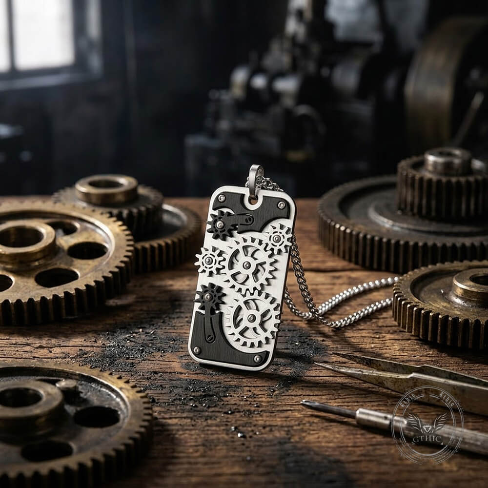 Punk Mechanical Rotating Gears Stainless Steel Pendant