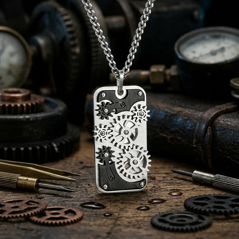 Punk Mechanical Rotating Gears Stainless Steel Pendant | Gthic.com