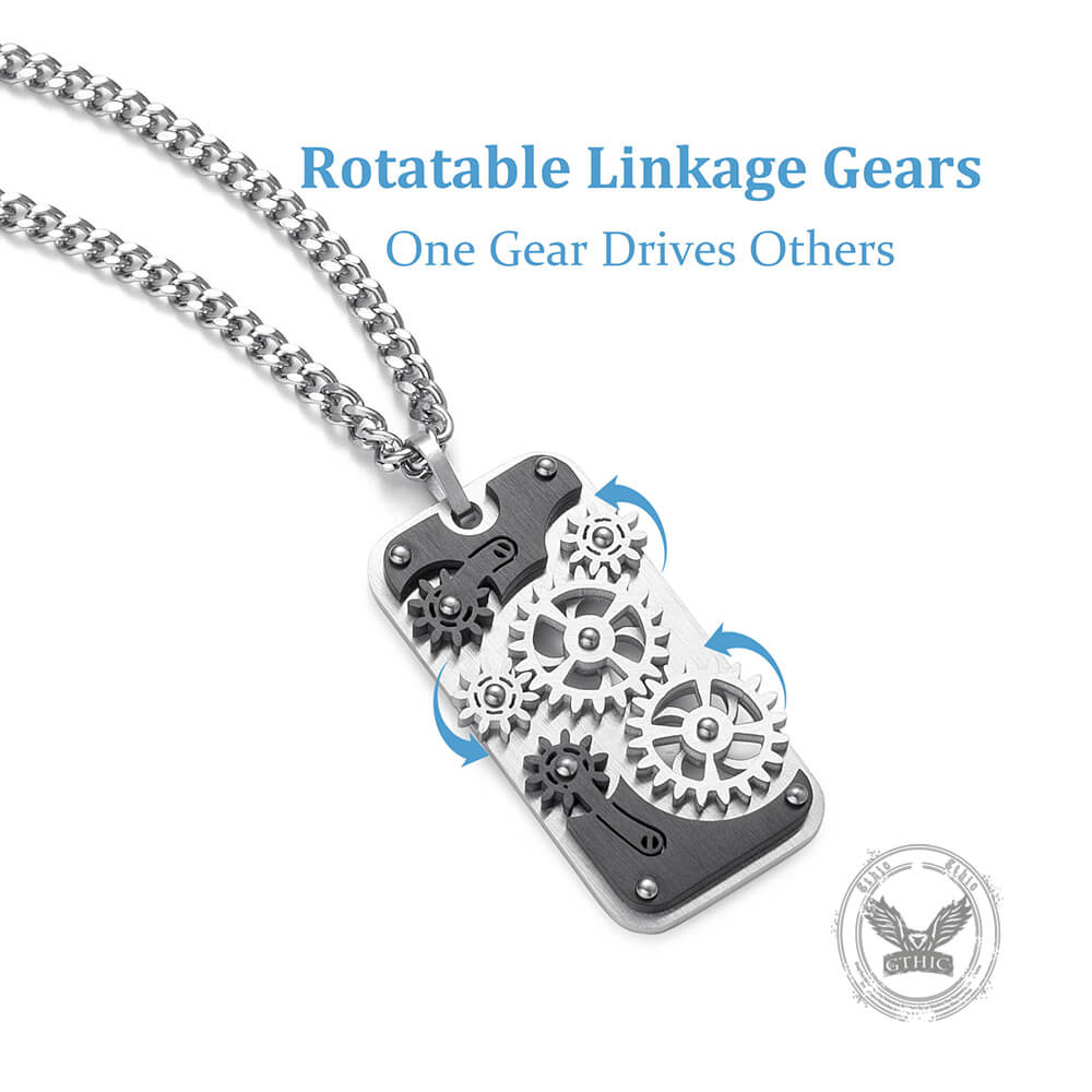 Punk Mechanical Rotating Gears Stainless Steel Pendant