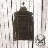 Punk Motorcycle Skull Print Lapel Denim Vest | Gthic.com