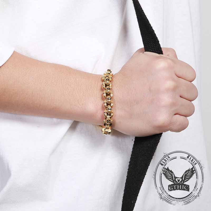 Punk Multi-Skull Spliced Stainless Steel Bracelet | Gthic.com