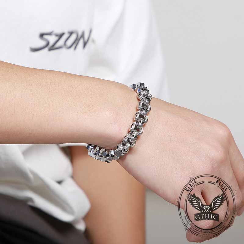Punk Multi-Skull Spliced Stainless Steel Bracelet | Gthic.com