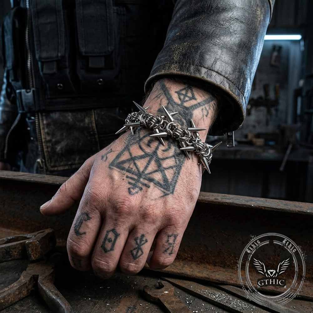 Punk Multi-Spike Studded Alloy Biker Bracelet | Gthic.com