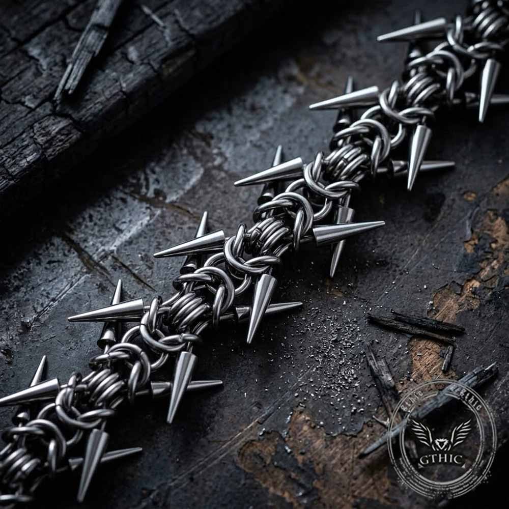 Punk Multi-Spike Studded Alloy Biker Bracelet