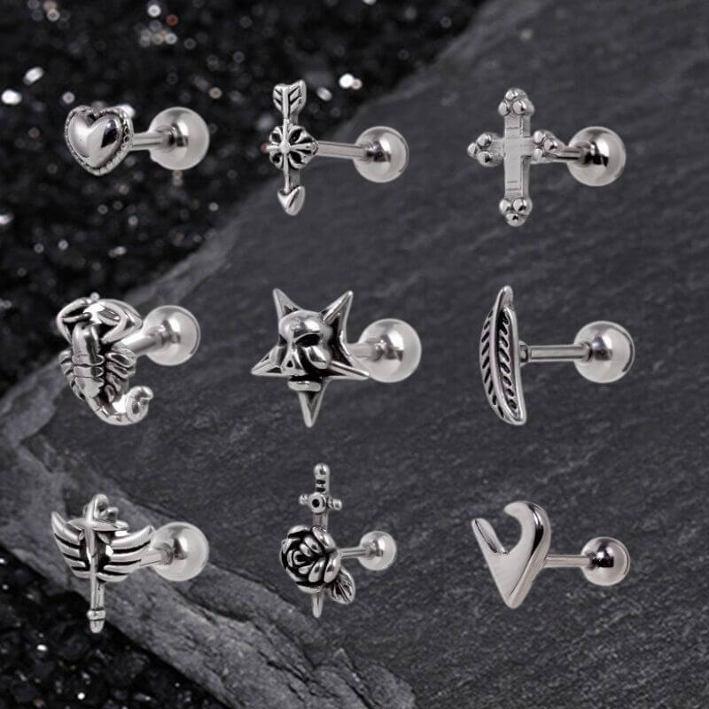 Punk Multi-Style Skull Heart Stainless Steel Earrings Set | Gthic.com