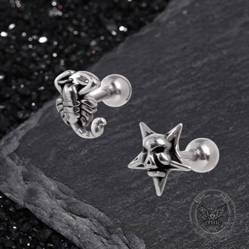 Punk Multi-Style Skull Heart Stainless Steel Earrings Set | Gthic.com