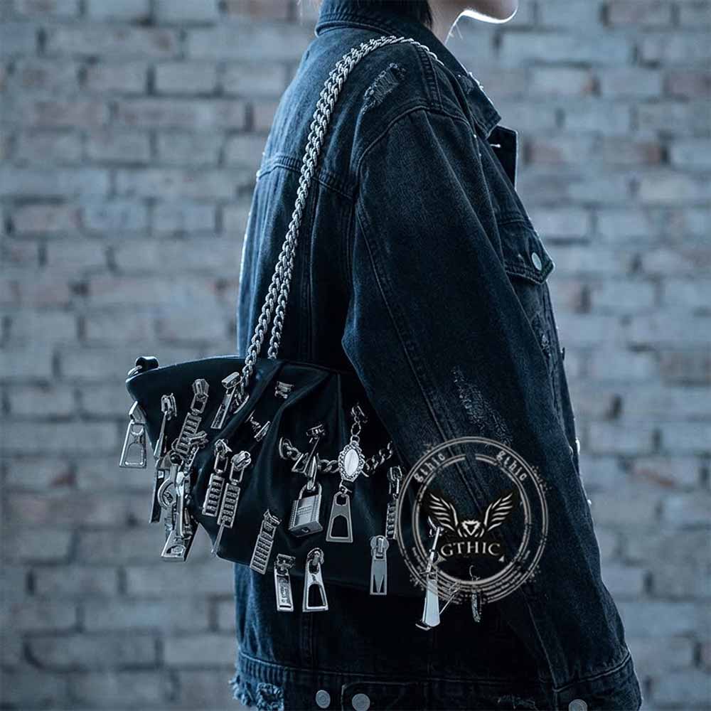 Punk Multi-Zipper Head PU Leather Edgy Handbag | Gthic.com