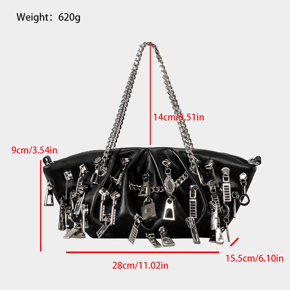 Punk Multi-Zipper Head PU Leather Edgy Handbag