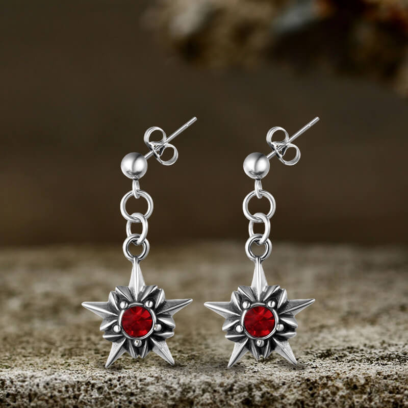 Punk Octagonal Star Ruby Stainless Steel Earrings | Gthic.com