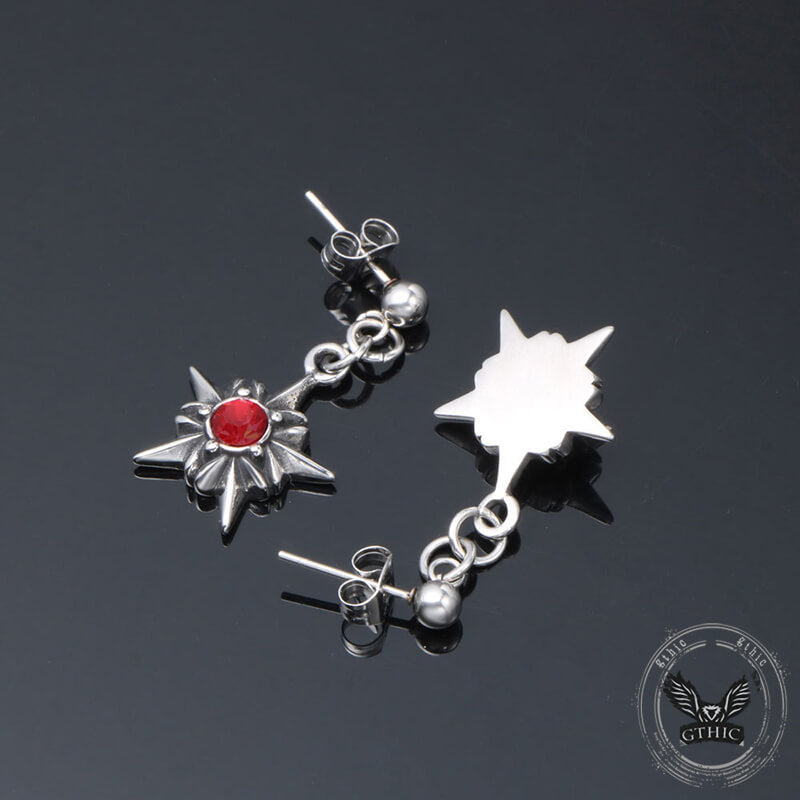 Punk Octagonal Star Ruby Stainless Steel Earrings | Gthic.com