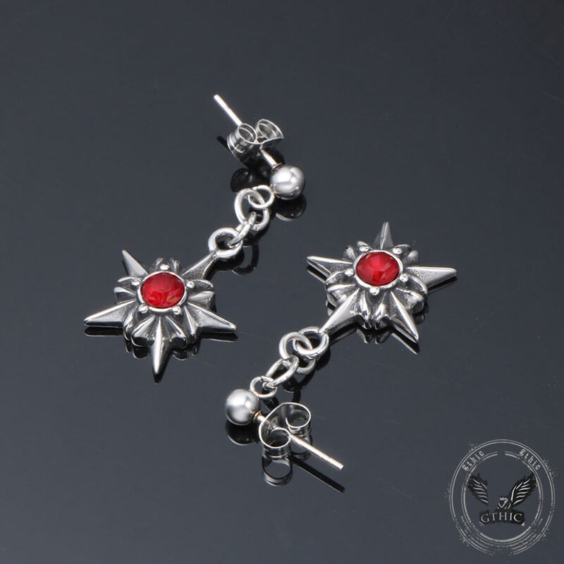 Punk Octagonal Star Ruby Stainless Steel Earrings | Gthic.com