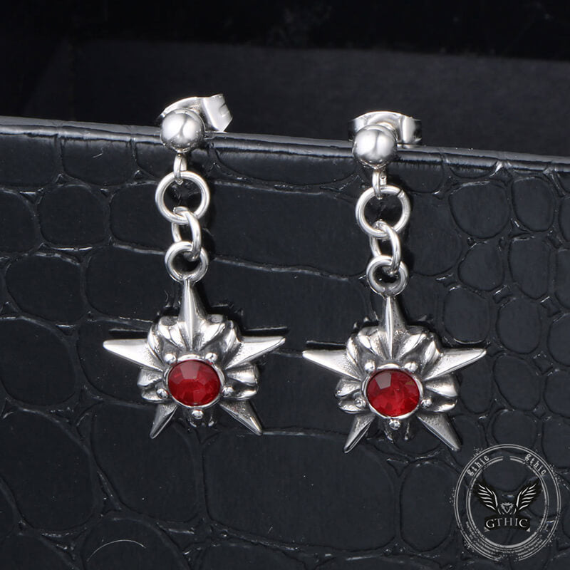 Punk Octagonal Star Ruby Stainless Steel Earrings | Gthic.com