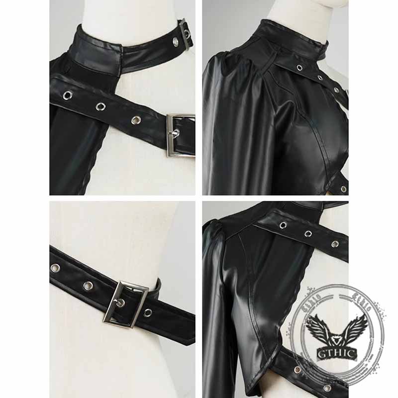 Punk One Shoulder Irregular PU Leather Top