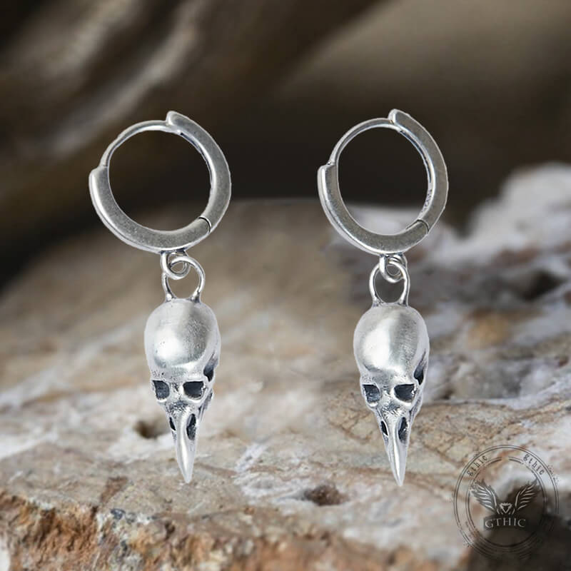 Punk Raven Skull Sterling Silver Stud Earrings | Gthic.com