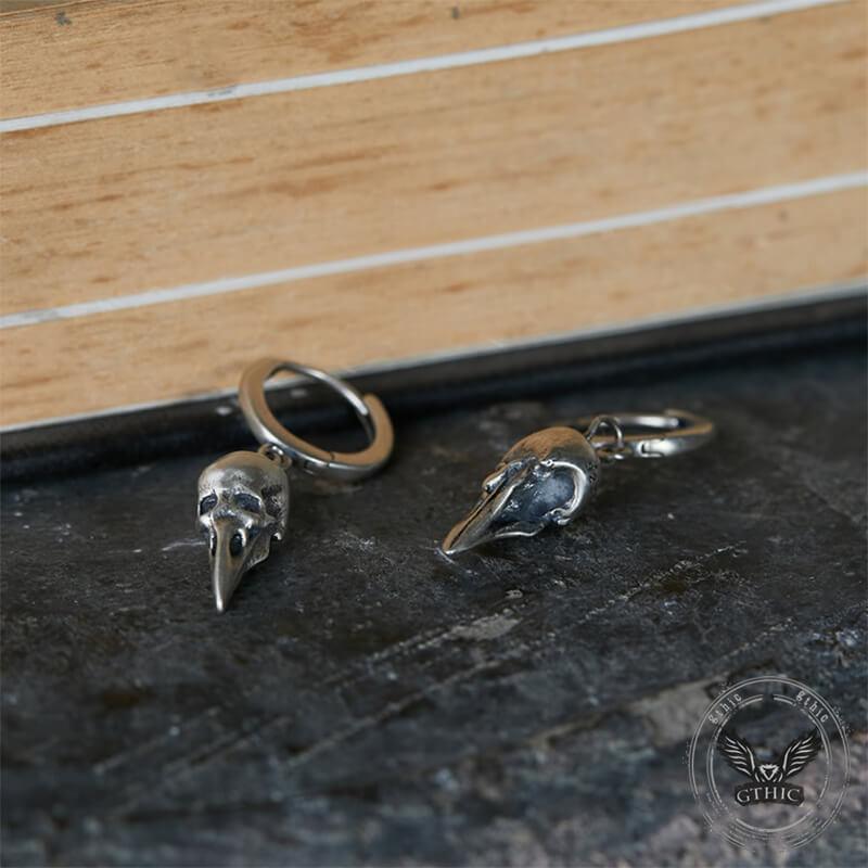 Punk Raven Skull Sterling Silver Stud Earrings | Gthic.com