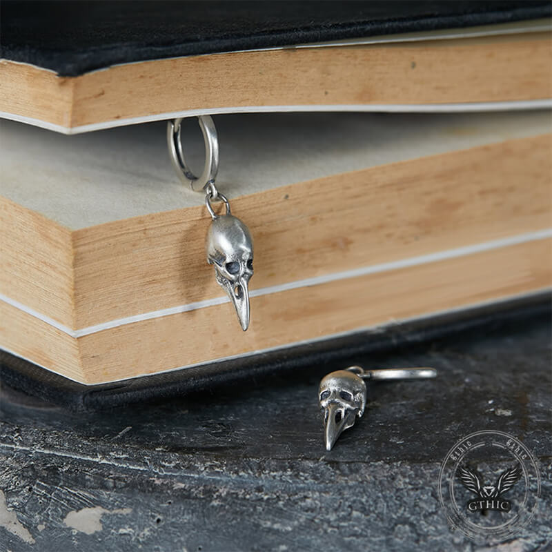 Punk Raven Skull Sterling Silver Stud Earrings | Gthic.com