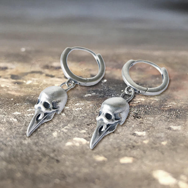 Punk Raven Skull Sterling Silver Stud Earrings | Gthic.com