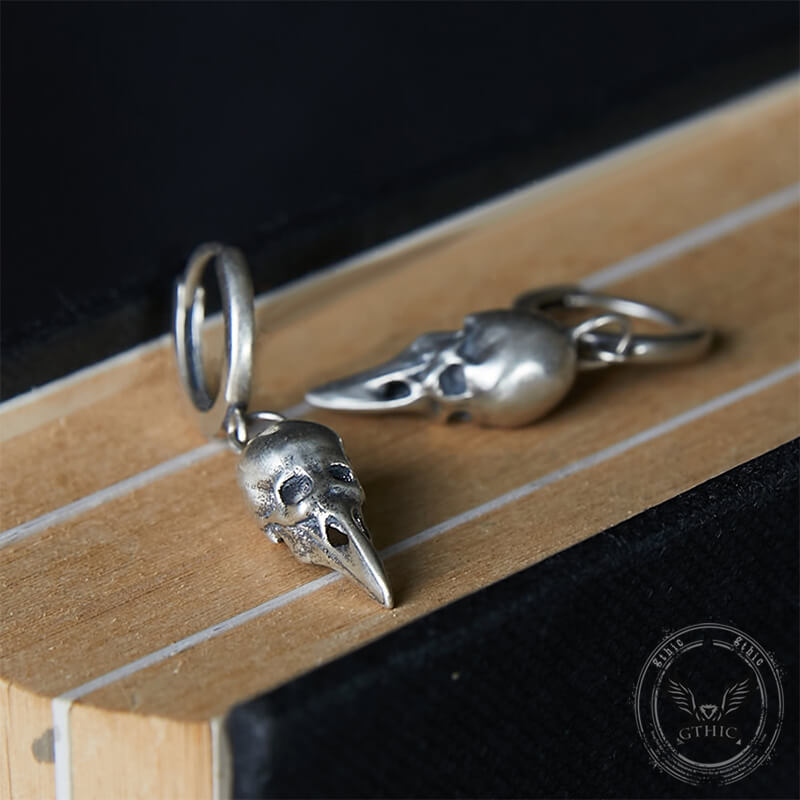 Punk Raven Skull Sterling Silver Stud Earrings | Gthic.com