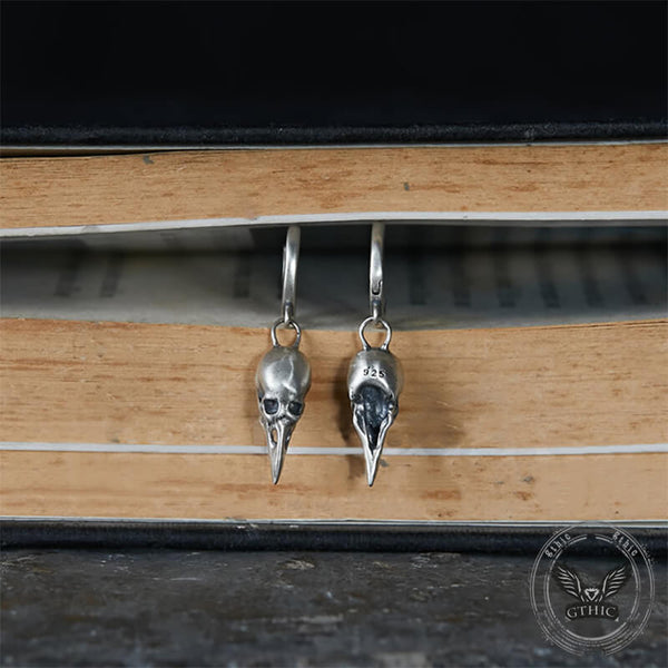 Punk Raven Skull Sterling Silver Stud Earrings | Gthic.com