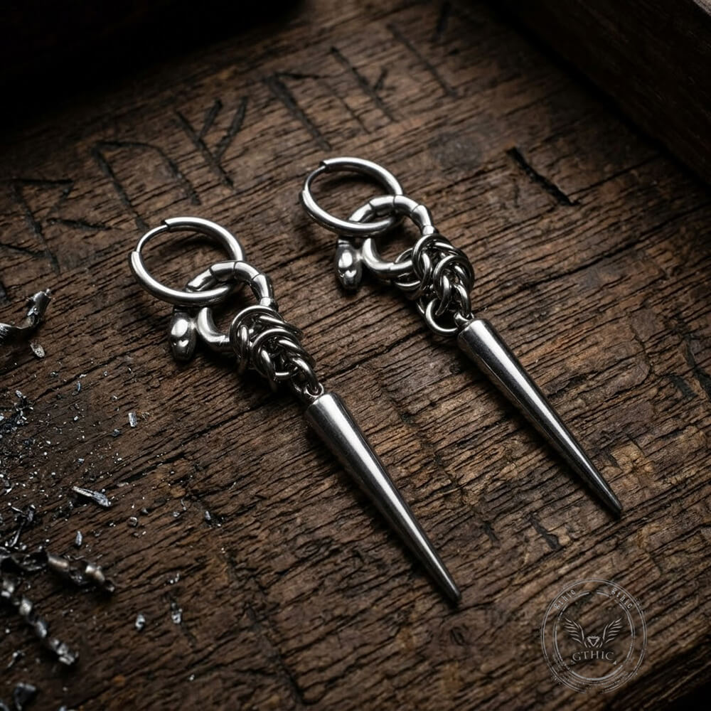 Punk Ouroboros And Spikes Stainless Steel Drop Earrings