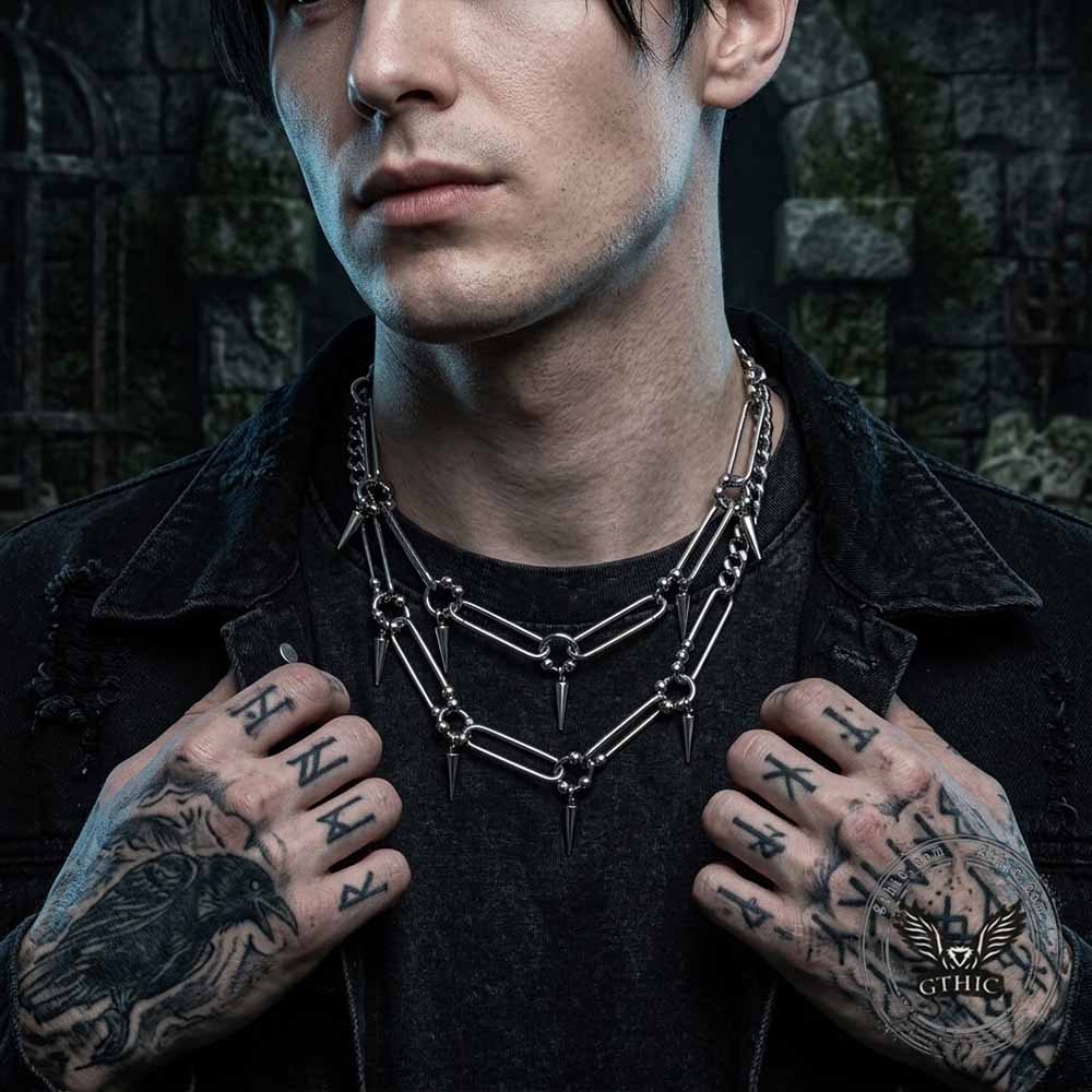 Punk Paperclip Spikes Stainless Steel Clavicle Necklace | Gthic.com