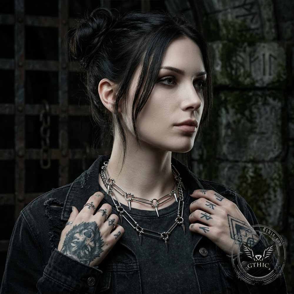 Punk Paperclip Spikes Stainless Steel Clavicle Necklace | Gthic.com