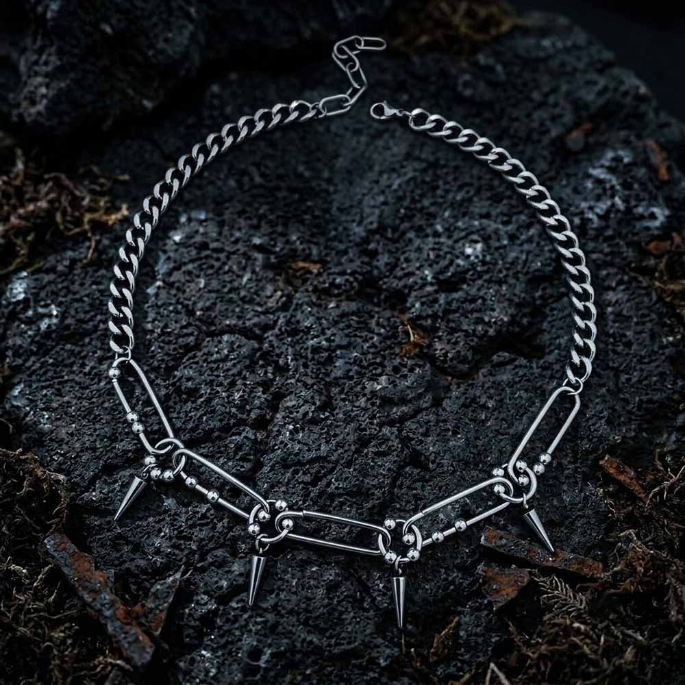 Punk Paperclip Spikes Stainless Steel Clavicle Necklace