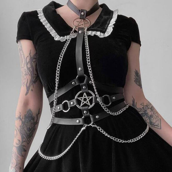 Punk Pentagram Metal Chain Harness Belt | Gthic.com