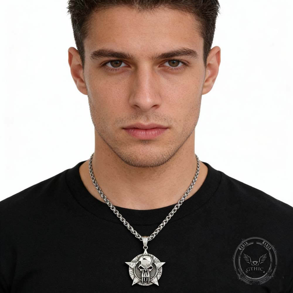 Punk Pentagram Skull Stainless Steel Pendant | Gthic.com