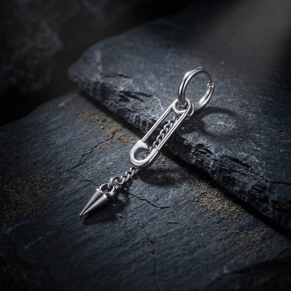 Punk Pin Studded Stainless Steel Drop Earrings