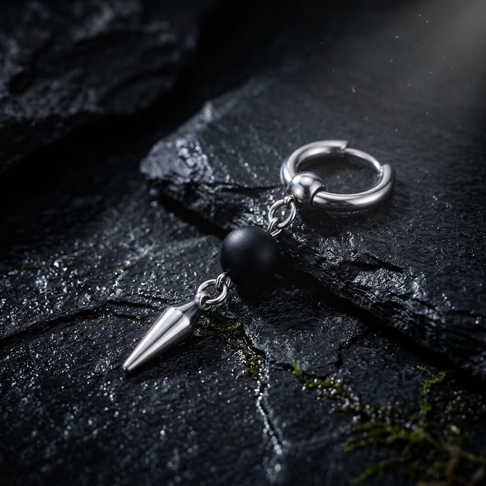 Punk Pin Studded Stainless Steel Drop Earrings