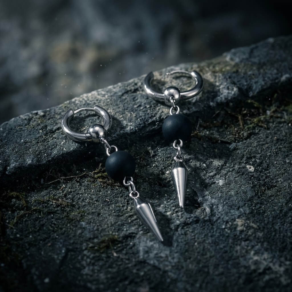 Punk Pin Studded Stainless Steel Drop Earrings