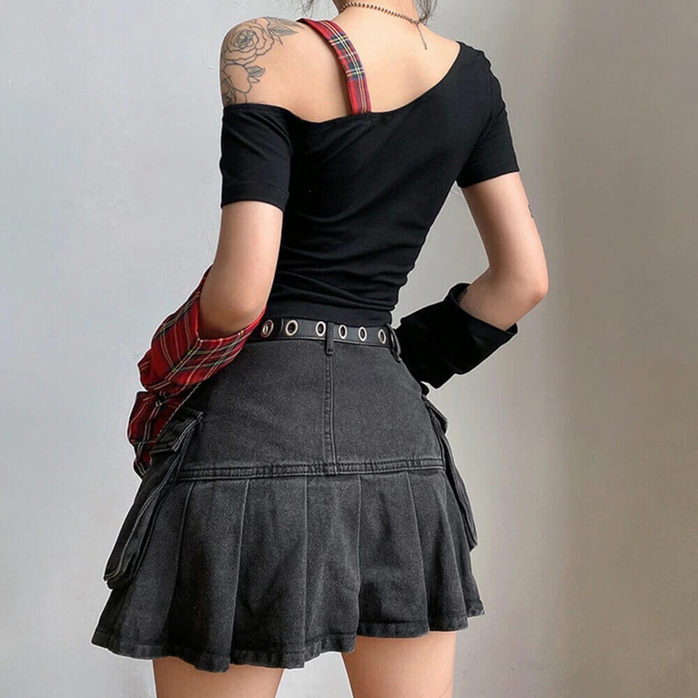 Punk Plaid Patchwork Five-Pointed Star Irregular Top