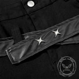 Punk Pleated PU Leather Patchwork Flared Pants | Gthic.com