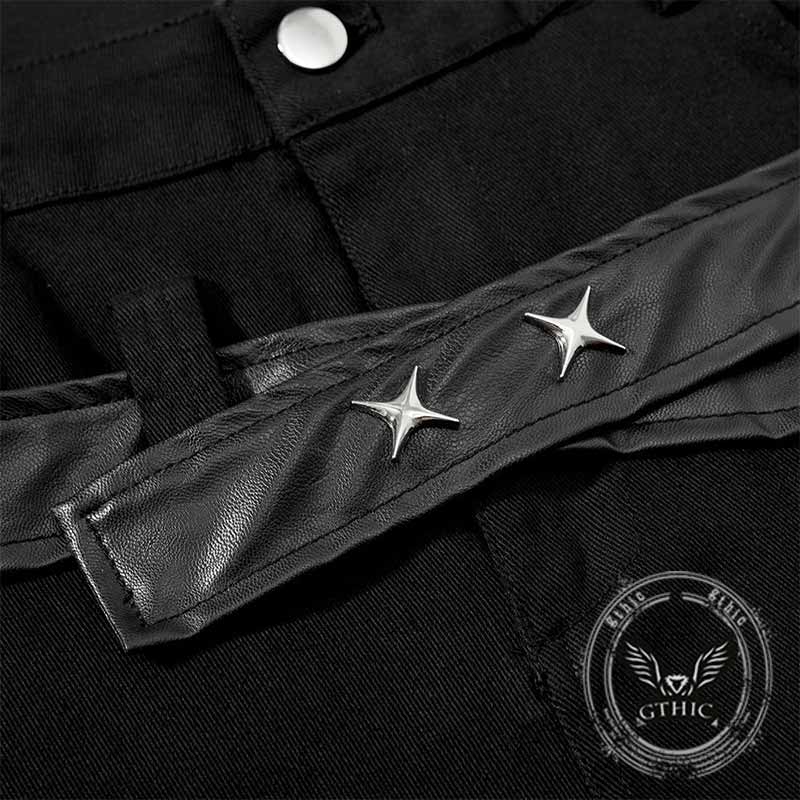 Punk Pleated PU Leather Patchwork Flared Pants | Gthic.com