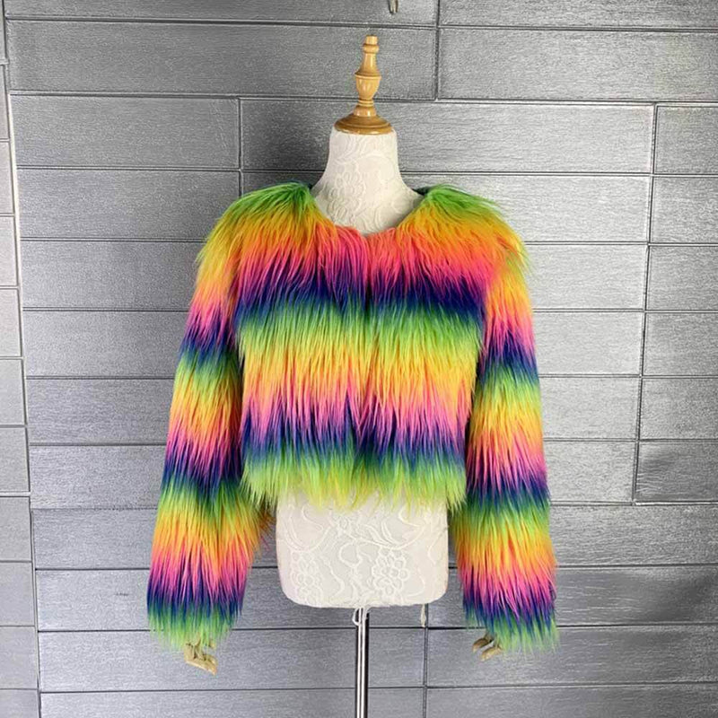 Punk Rainbow Faux Fur Plush Top