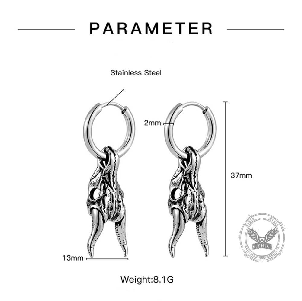 Punk Ram Horn Skull Stainless Steel Hoop Earrings