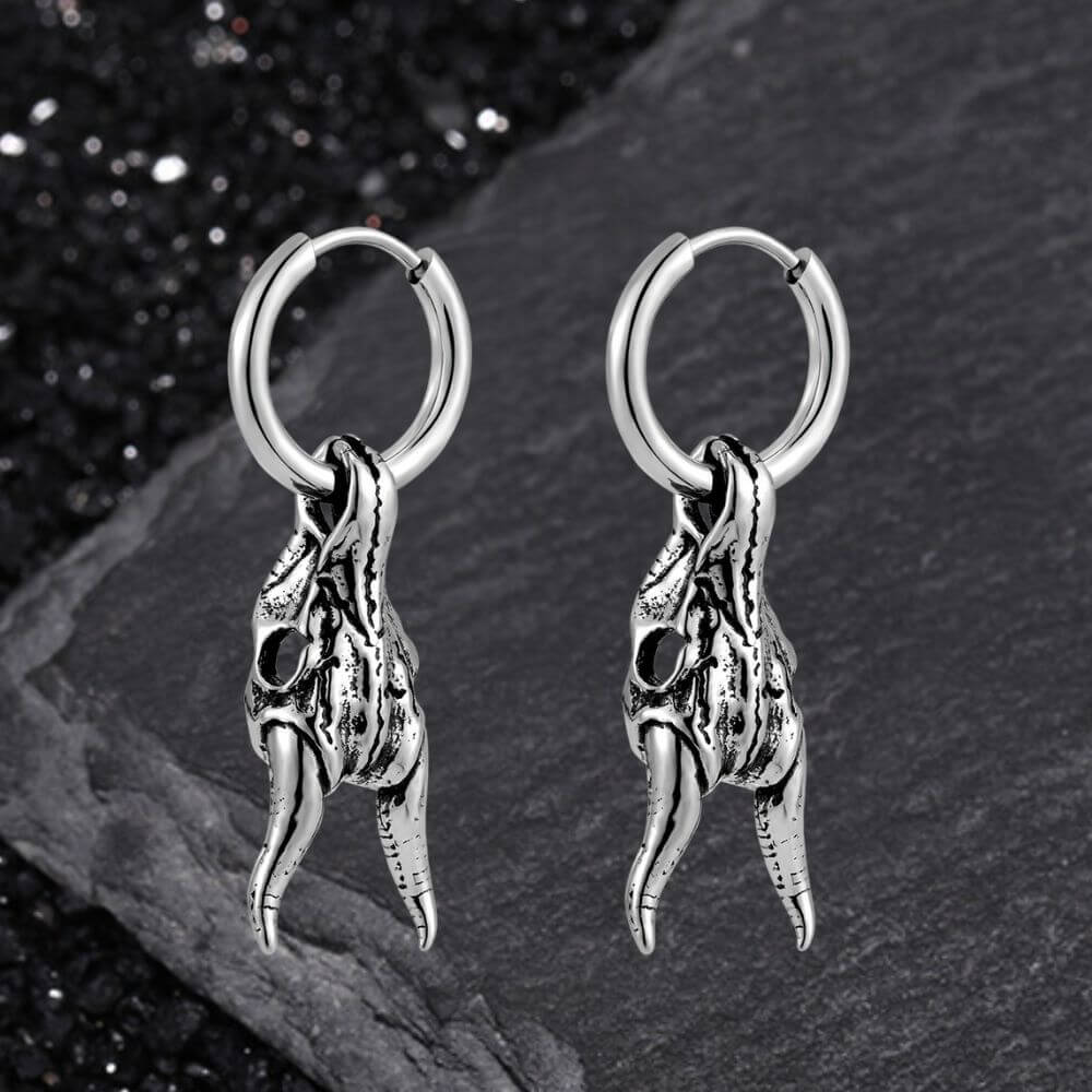 Punk Ram Horn Skull Stainless Steel Hoop Earrings