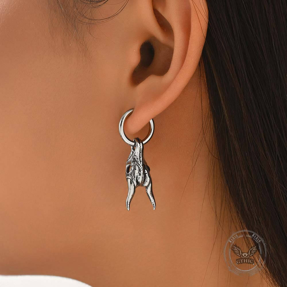 Punk Ram Horn Skull Stainless Steel Hoop Earrings | Gthic.com
