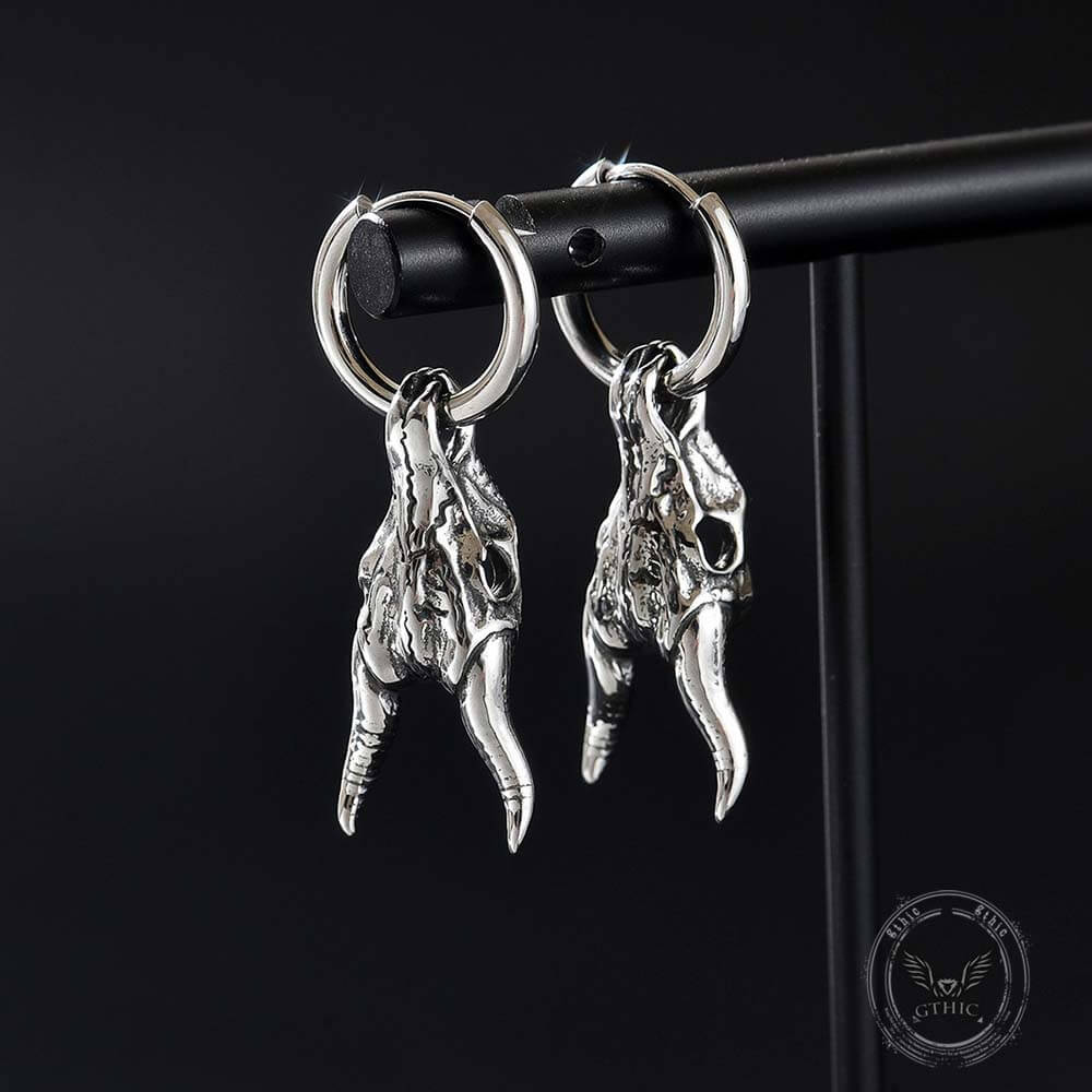Punk Ram Horn Skull Stainless Steel Hoop Earrings | Gthic.com