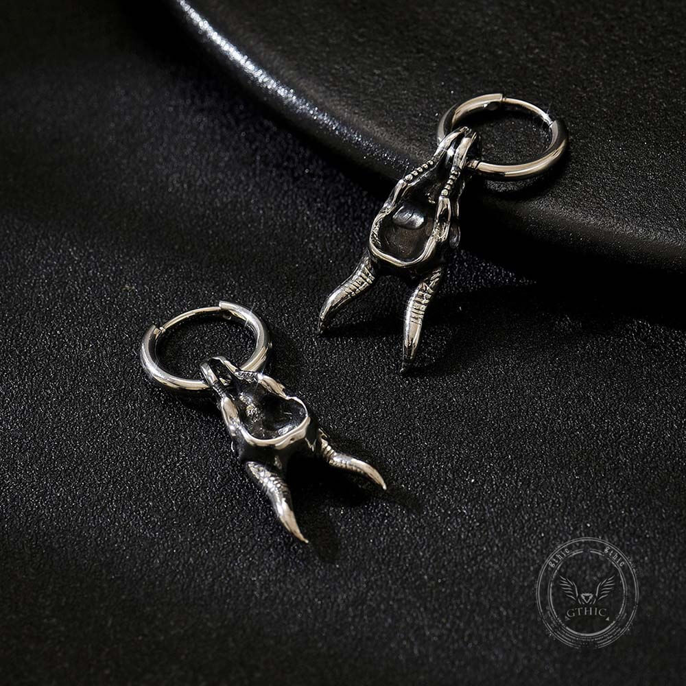 Punk Ram Horn Skull Stainless Steel Hoop Earrings | Gthic.com