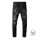Pantaloni punk da uomo in cotone con stampa teschio patch
