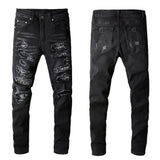 Punk Raw-Edge Distressed Patch Slim-Fit Jeans | Gthic.com