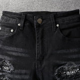 Pantaloni punk da uomo in cotone con stampa teschio patch